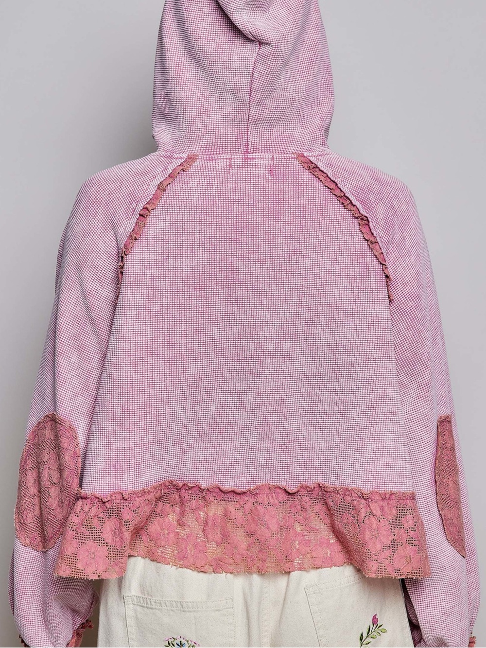 💕POL Pink Lace-Trim Hooded Pullover Top - Picture 5 of 10